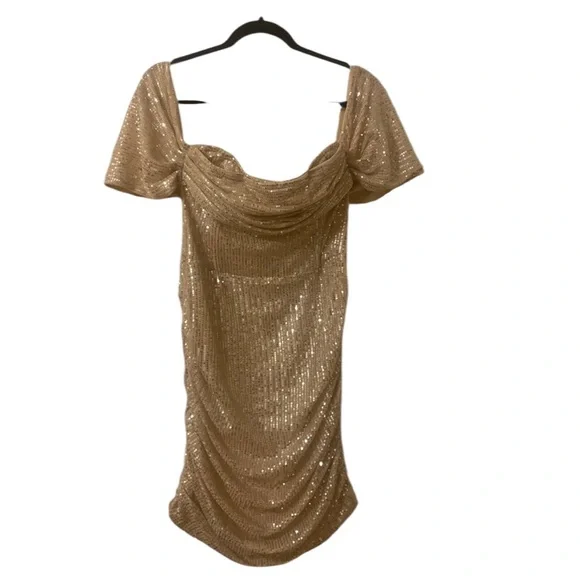 PrettyLittleThing Champagne Off-Shoulder Dress - Picture 6 of 6